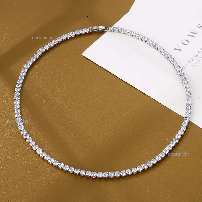 Pendant Trendy 4mm Lab Dia Necklace White Gold Filled Party Wedding Necklaces For Women Bridal Tennis Chocker Jewelry Gift 230918