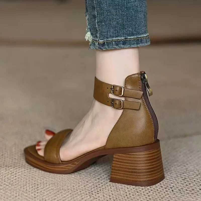 sandalias de mujer peep toe cn gruesobolso traserosandalias de moda vintagesandalias cuadradas romanasveranoXJ250410