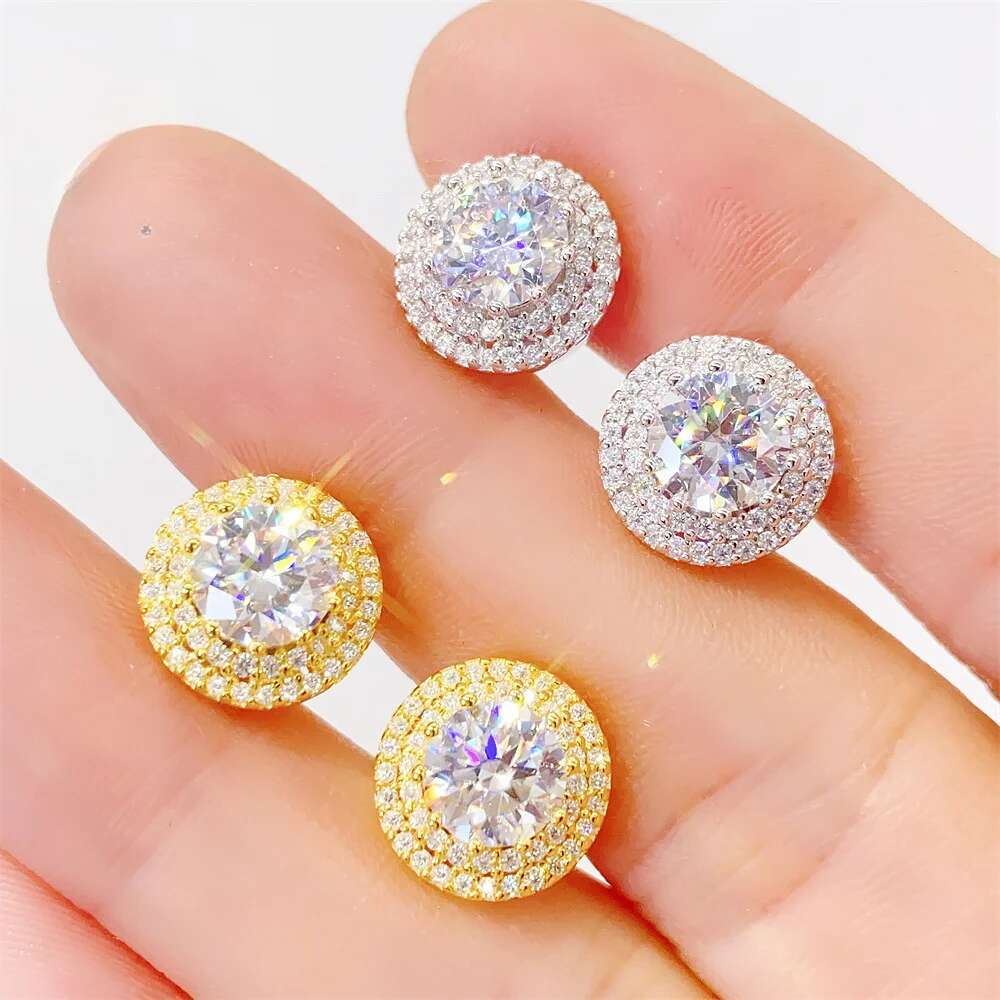 2ct D Color Moissanite Diamond Halo Earrings Screwback 925 Sterling Silver Full Moissanite Stud Earrings Hiphop Jewelry Gift