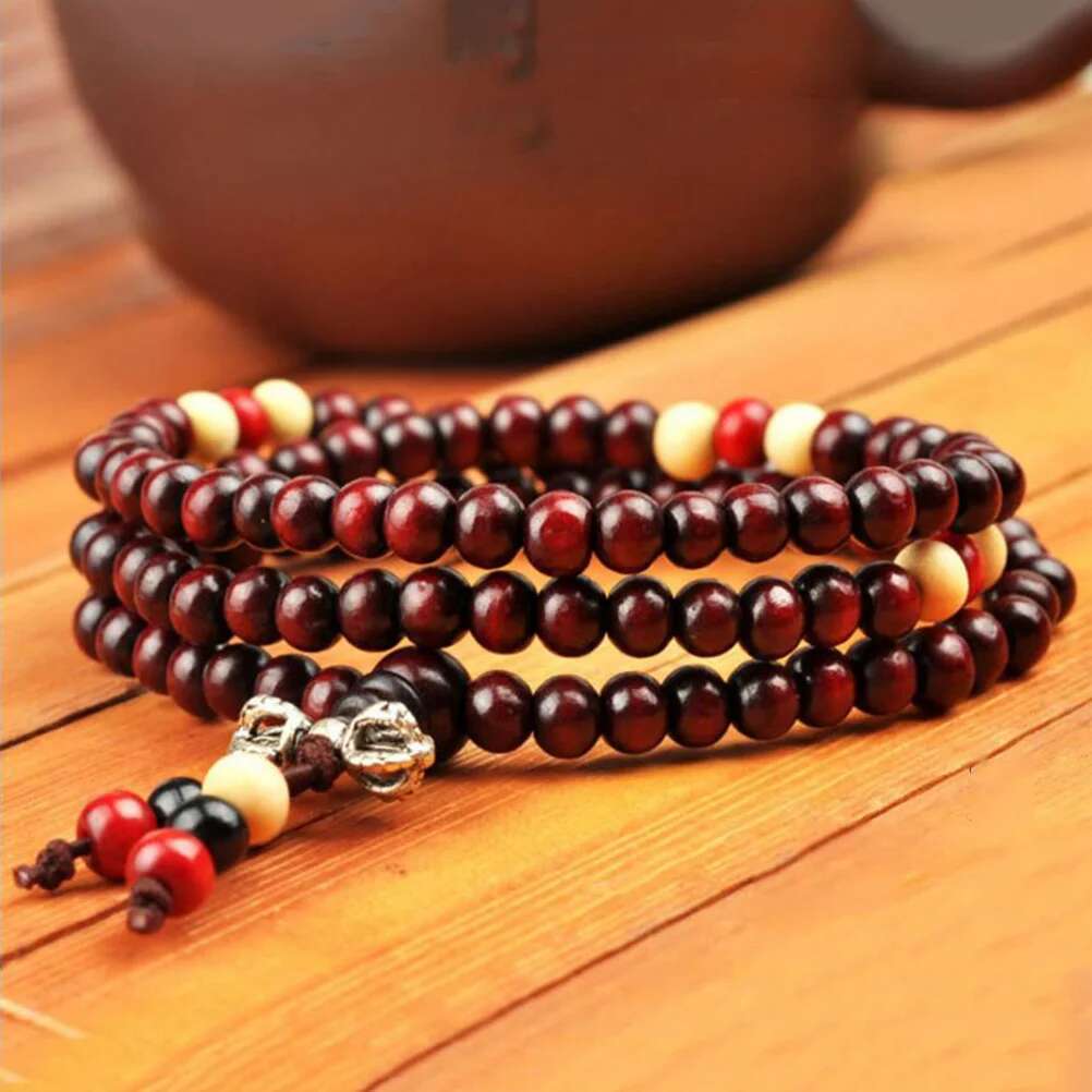 3 Pcs Beads Buddha Bracelet Small Leaf Rosewood Prayer Wooden Bracelets Man