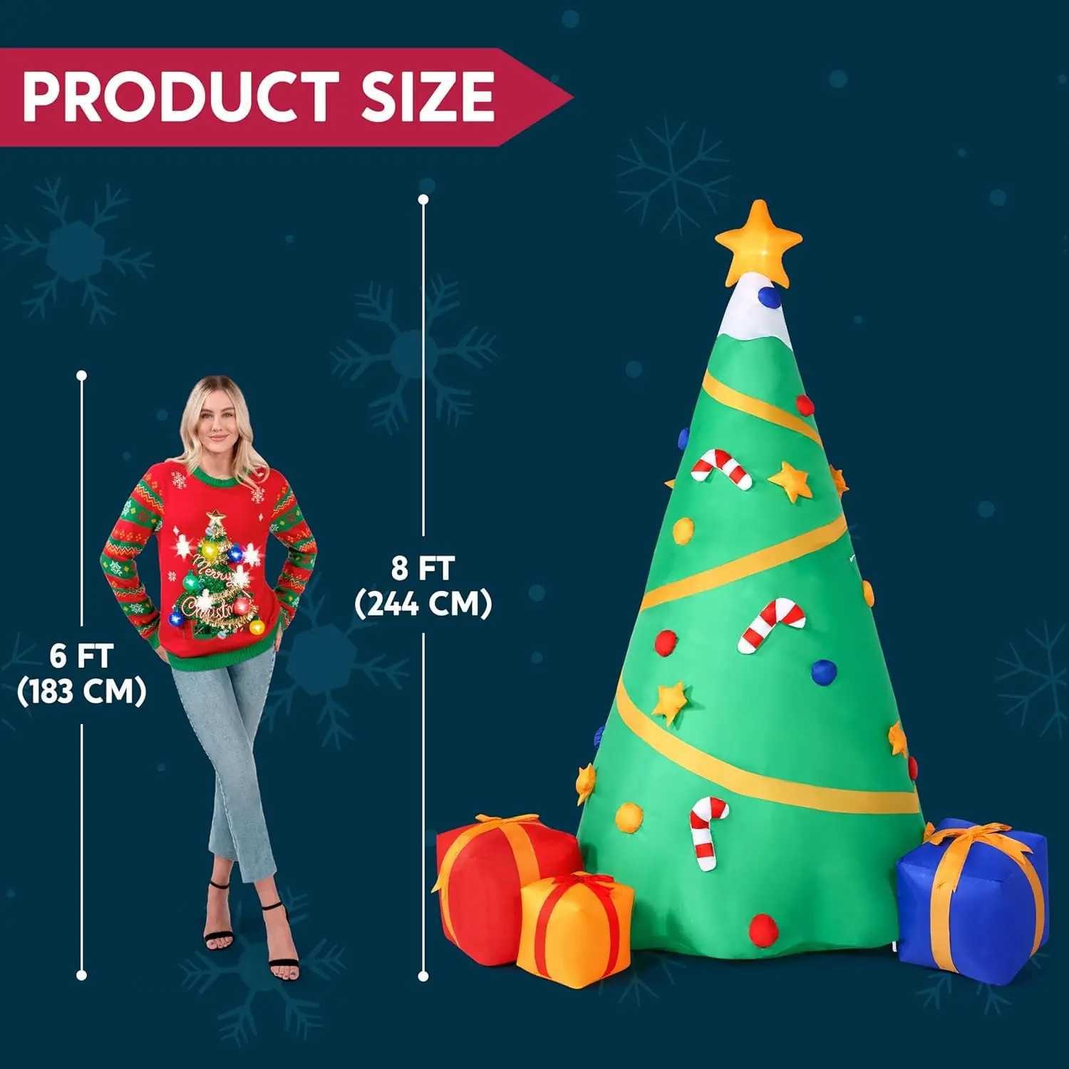 Christmas JOYFY 8 FT Christmas Tree Inflatable Decoration Lighted Giant Christmas Tree with Build-in Projection for Xmas Party Dcor Y251111