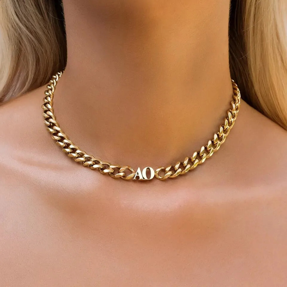 8mm thick name necklace rectangular buckle customized letter chain 314L stainless steel personalized pendant gift 250410
