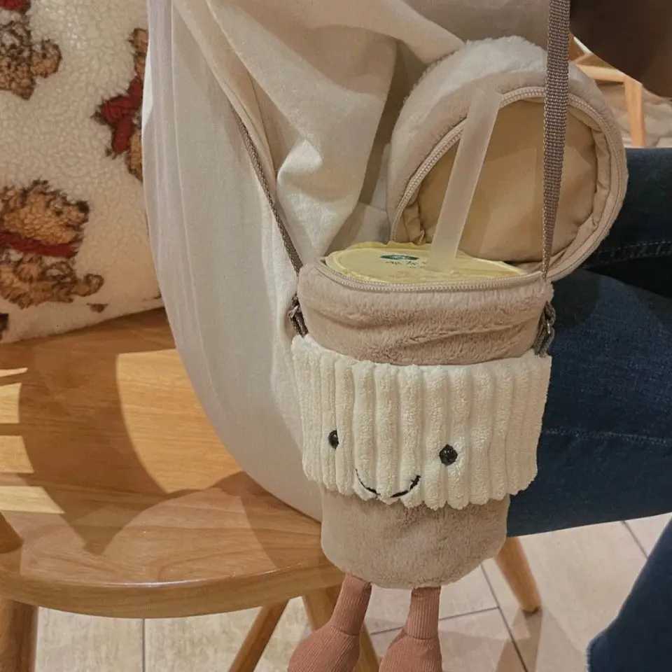 Womens Bag Crossbody Plush Bag Ins Cute Cup Cover Bags for Coffee Milk Tea Phone Fashion Small StorageT251110