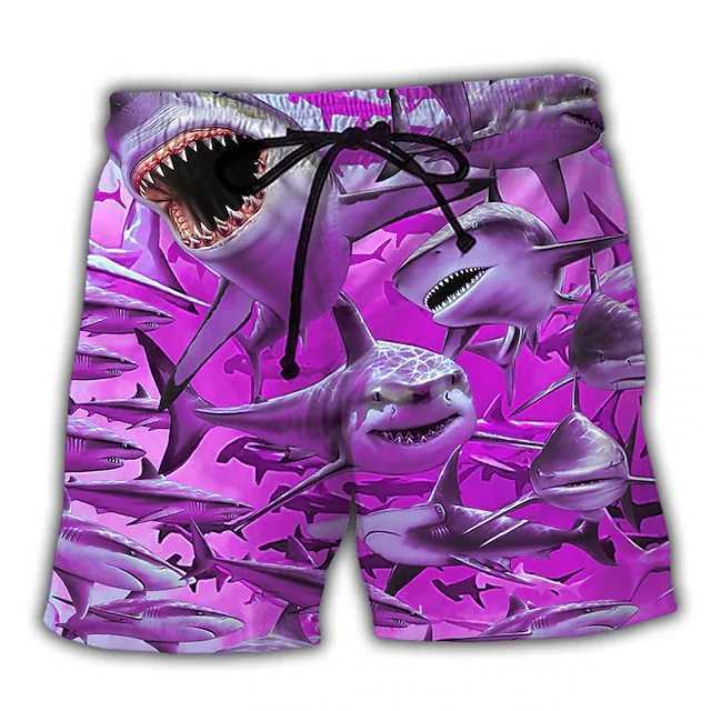 New mens board shorts swimming shorts drawstring shark graphic printing fast drying casual holiday Hawaiian shortsW250410