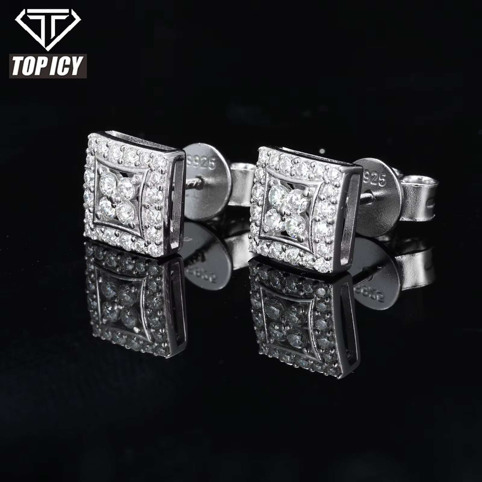 New Arrival High Quality 925 Sterling Silver Square Stud Earrings for Women VVS D Moissanite Diamond Jewelry Fashionable Stylish