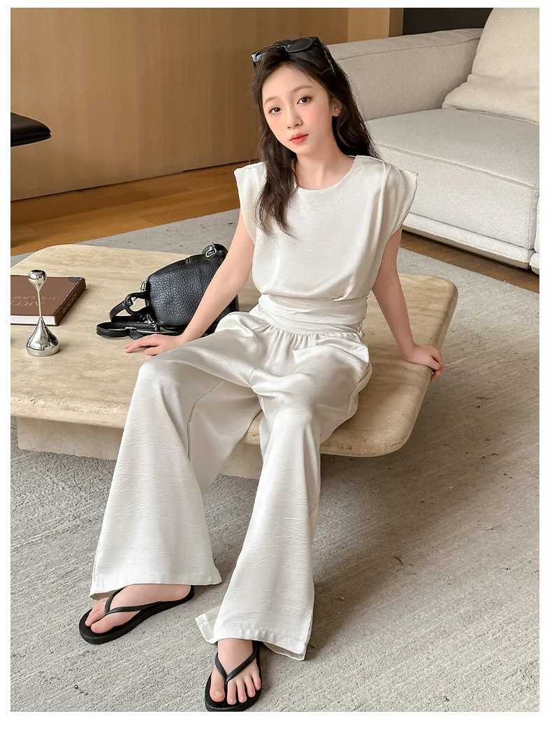 Baby girl clothing set girls summer vest set 2024 new Korean fashion big thin loose straight leg wide leg pants 2-piece setXJ250410