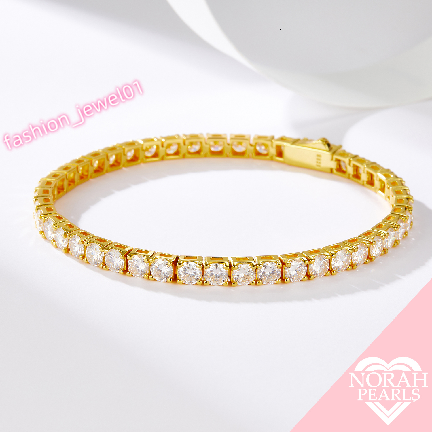 3MM Moissanite Tennis Bracelet - 925 Sterling Silver 18K Gold Plated Jewelry for Women