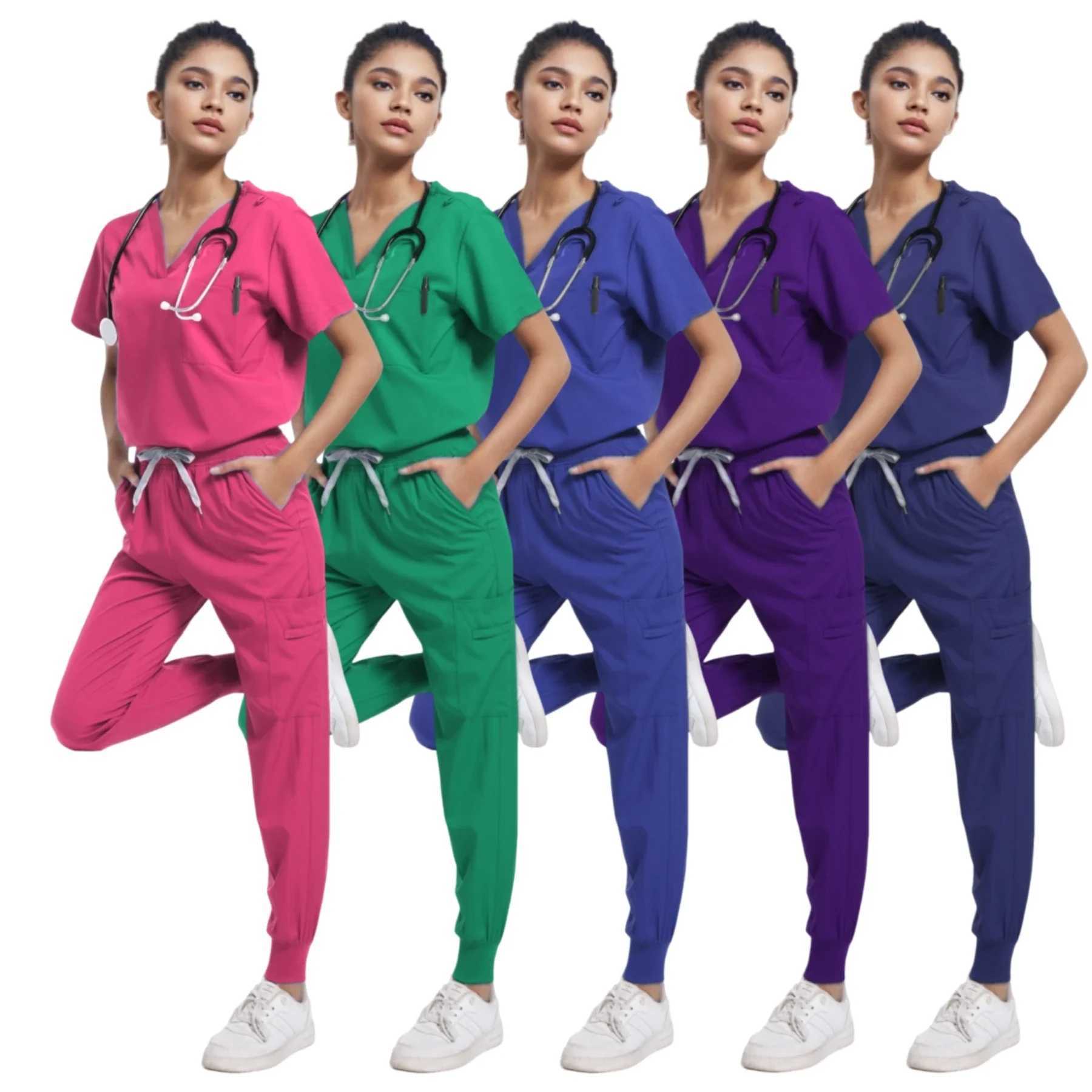 Women Medical Uniforms Scrubs Sets Hospital Surgical Gowns Short Slve Tops Pant Nursing Accessories Doctors Clothes Work Wear X250410