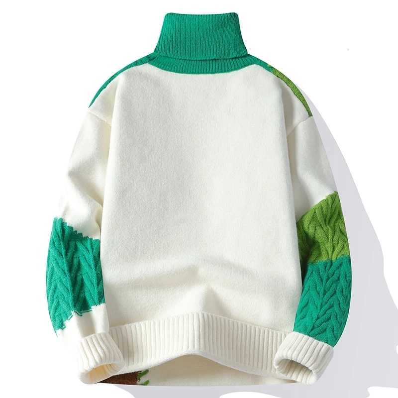 Korean Trend Turtleneck Knitwear Harajuku Style Patchwork Colour Collision Pullover Casual Sweater Loose Couple Tops W251111