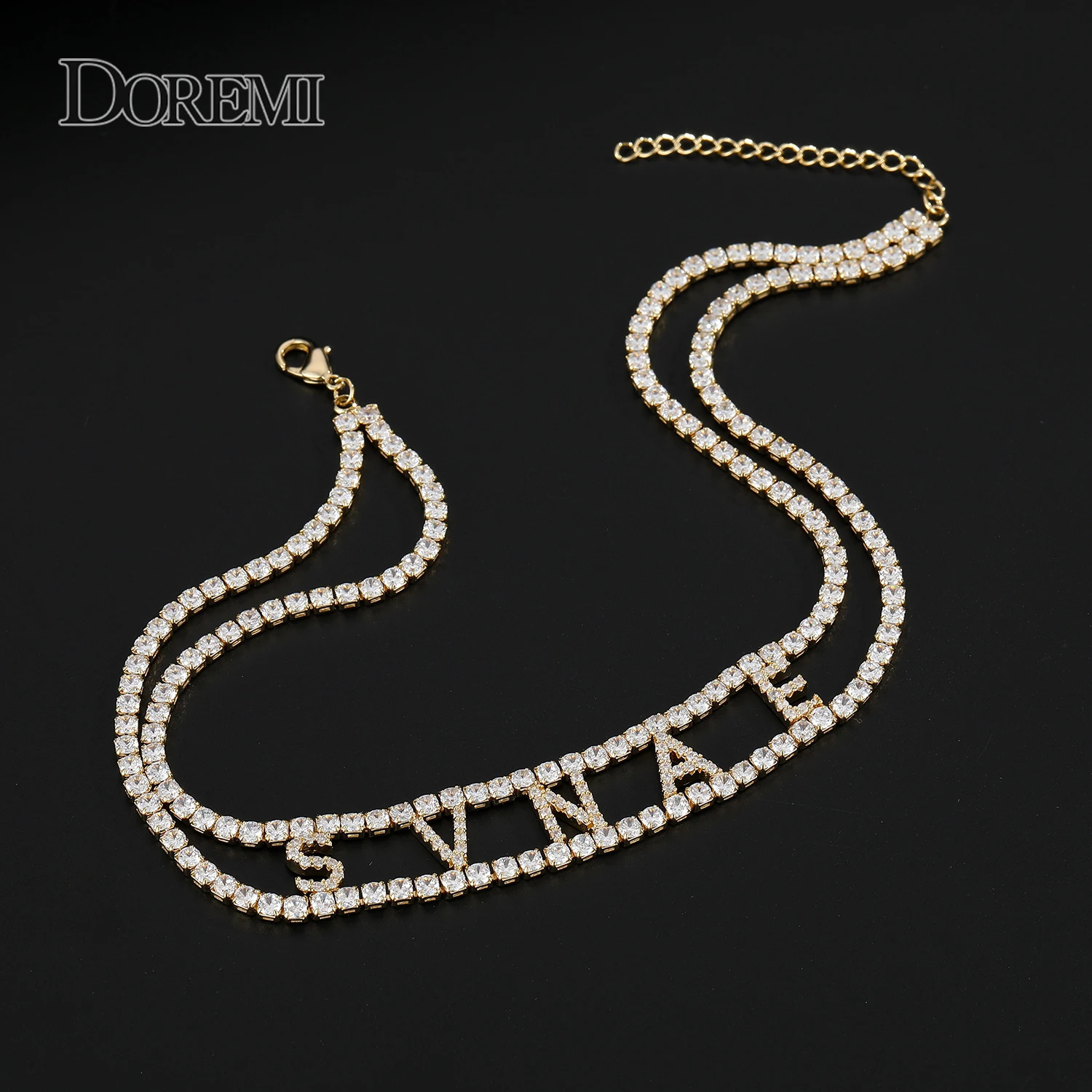 Doremi 9mm 3A Zircon Customized Name Necklace with 2 Rows 3mm Tennis Chains Personalized Name Number Suffocating Female Ice Out Name Chain 250409