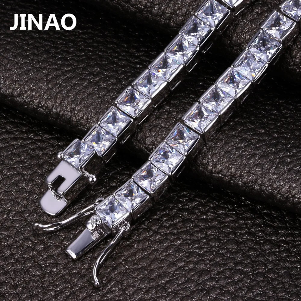 JINAO 1 Row 6mm Hip Hop Bracelet Gold Color Plated Micro Pave AAA Cubic Zirconia Iced Out Bling Box Chain Bracelet Mens Gift 250408