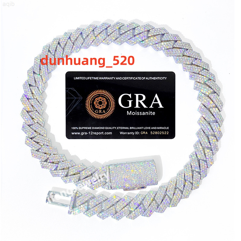 Lifeng Fine Jewelry Necklaces 18mm 3row Hip Hop 925 Silver Chain High Quality Full Iced Out Moissanite Cuban Link Chain for Men