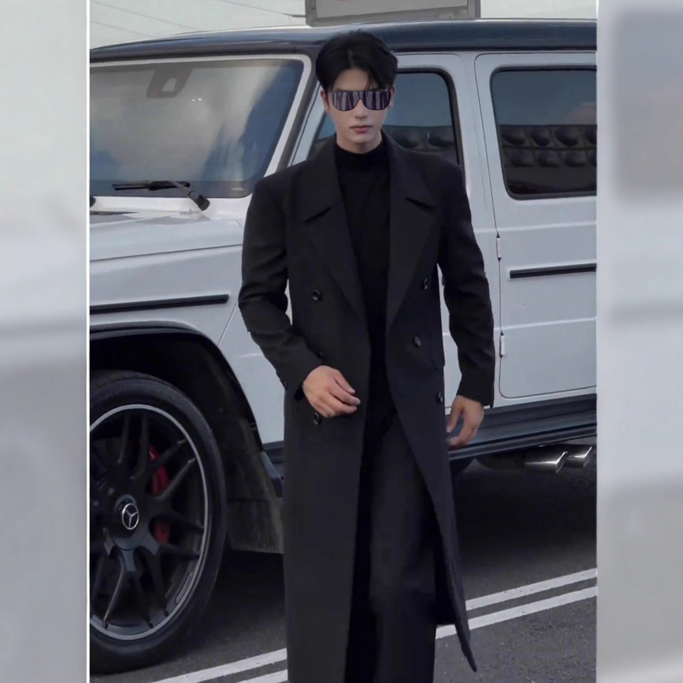 Loose French Style Elegant Trench Coat for Men, Fashionable Double-Breasted Autumn and Winter Light Mature Style Trendy Drop Shoulder Men's Wool 