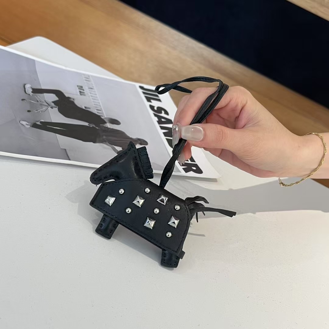 designer bag charm h home pony car hanging ornament keychain sheepskin genuine leather new rivet war horse bag pendant