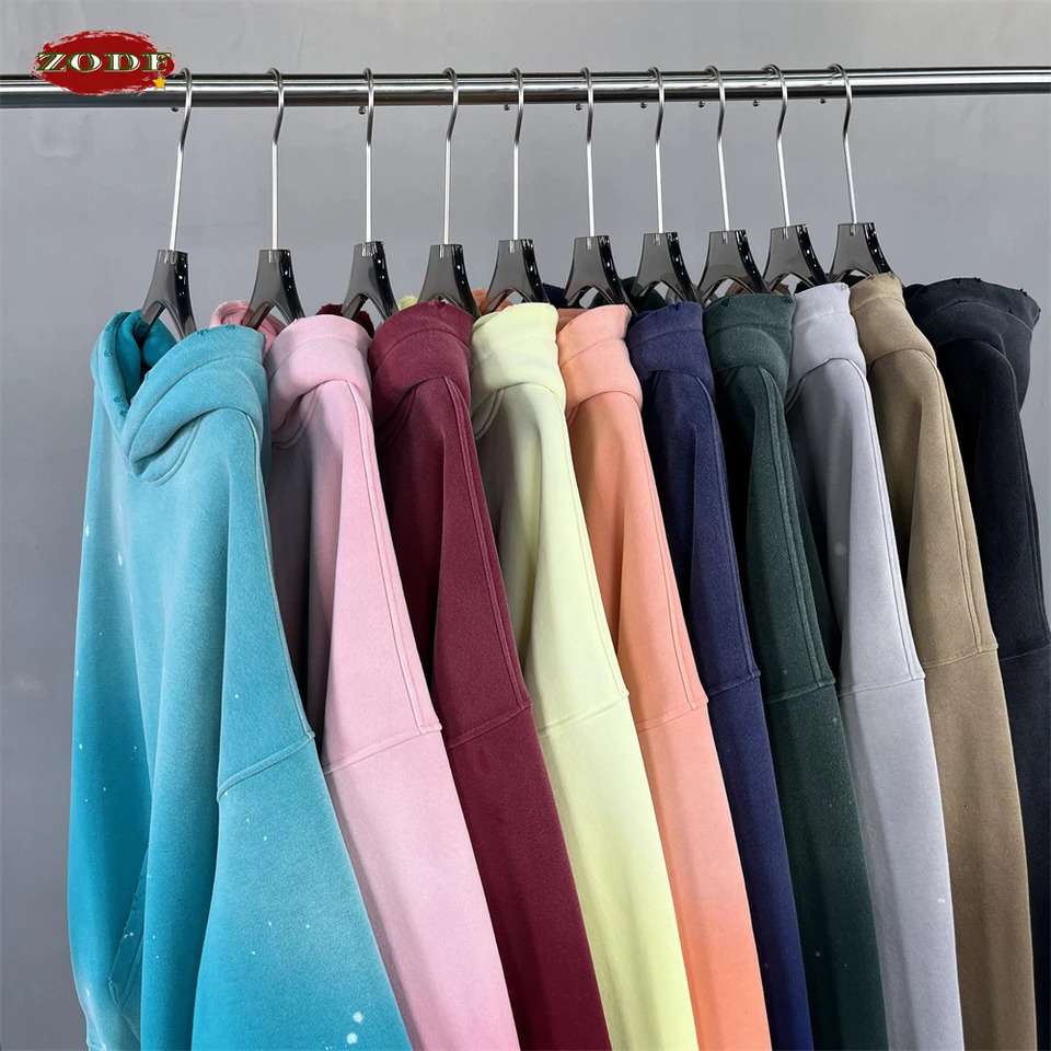 ZODF Trendy Men Washed 360gsm Fleece Hoodies Unisex Oversized Warm Paint Distressed Hooded Pullovers Winter Coat HY0947 251110