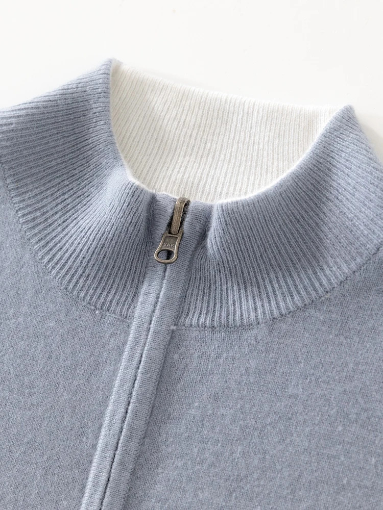 TLOML High Quality Mens 100 Cashmere Sweater Mock Neck Autumn Winter Thick Zippers Cardigan Doublesided Jacket Knitwear Tops 251030