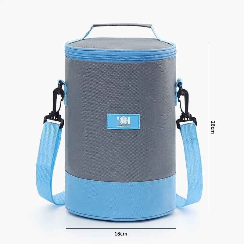 Round Oxford lunch bag round handbag thick aluminum foil outdoor thermal insulation cylindrical office dining bag ice box 250410