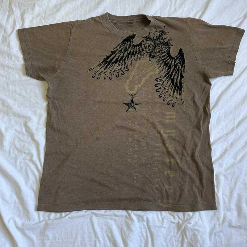 Harajuku Shopping Center Gothic retro crop top graphic wing network T-shirt Y2K Grunge retro short sleeved T-shirt Japanese womens clothing M250411