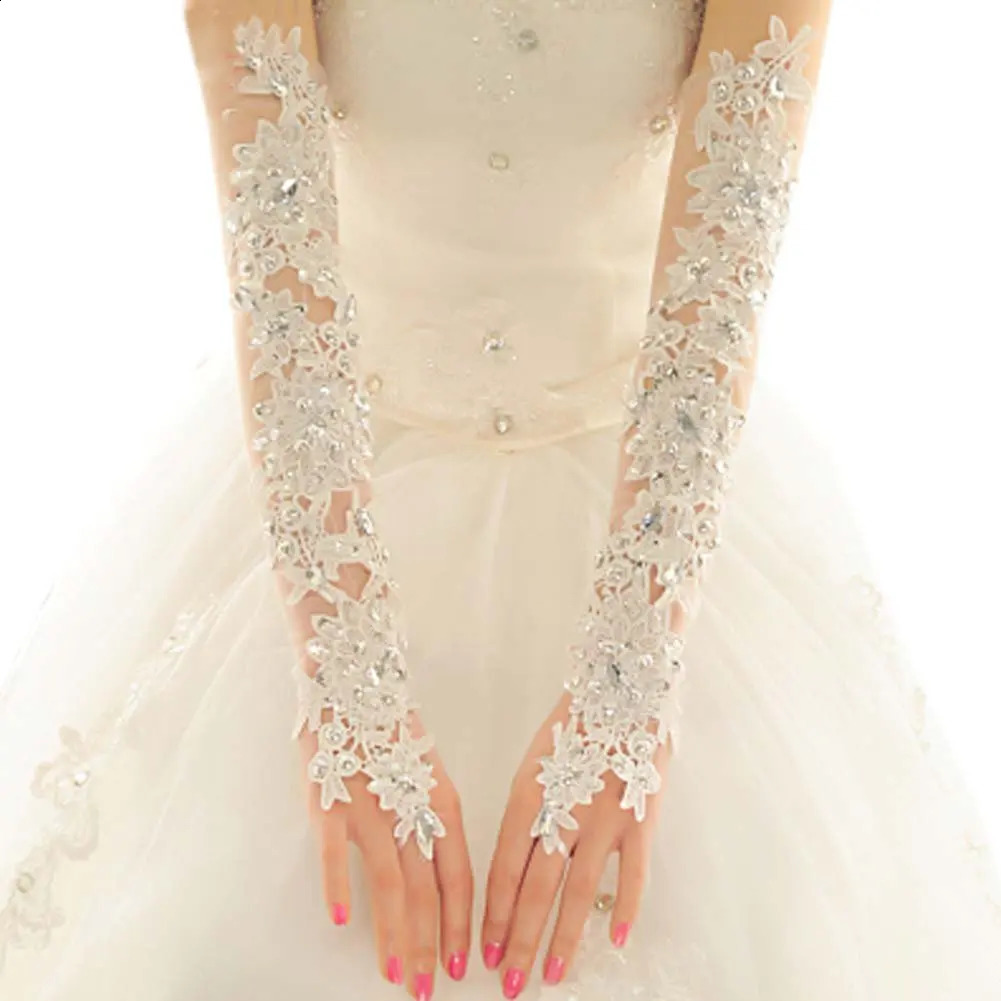 Fingerless Rhinestone Lace Bridal Wedding Gloves Long Fancy Party Wedding Opera Appliques Gloves 250408