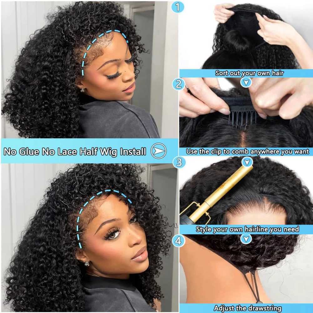Half Wig Kinky Curly 200 Density Remy Hair Curly Wigs 100 Human Hair No Leave Out Upgrade Glueless Clip In Half Wigs For WomenT251111