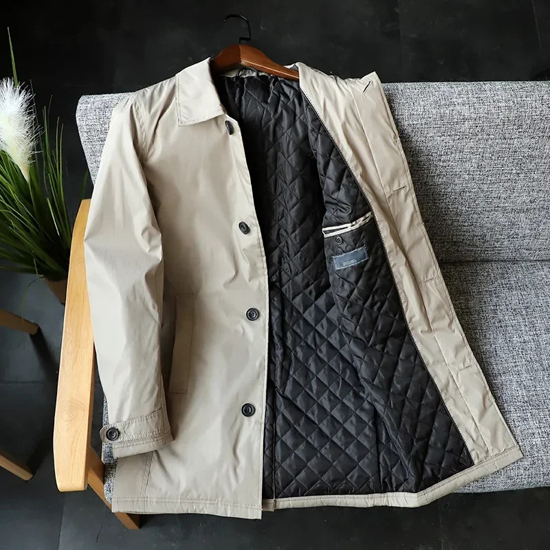 Men Clothing Waterproof and Tear-resistant Autumn Winter Japanese Style Quilted Warm Mens Mid-length Trench Coat 251105