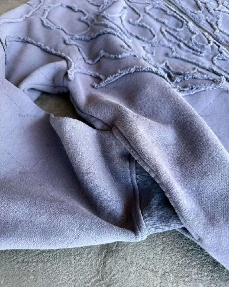 Retro cleanfit Embroidery Extra Large Washed Zippered Hoodie for Men and Women Y2K Harajuku Hip-hop Gothic Casual Joker Coat 251105