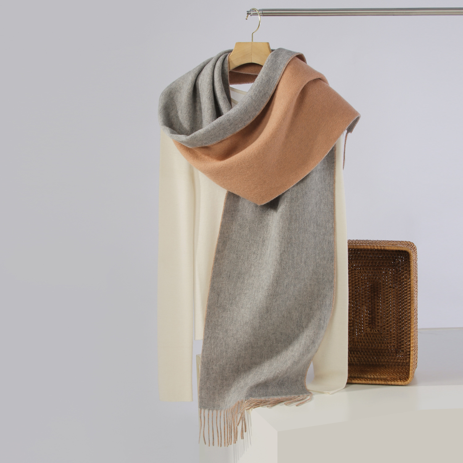 K363 2025 new lamb wool plaid double-sided scarf for women Inner Mongolia solid color wool scarf for men all-match business scarf