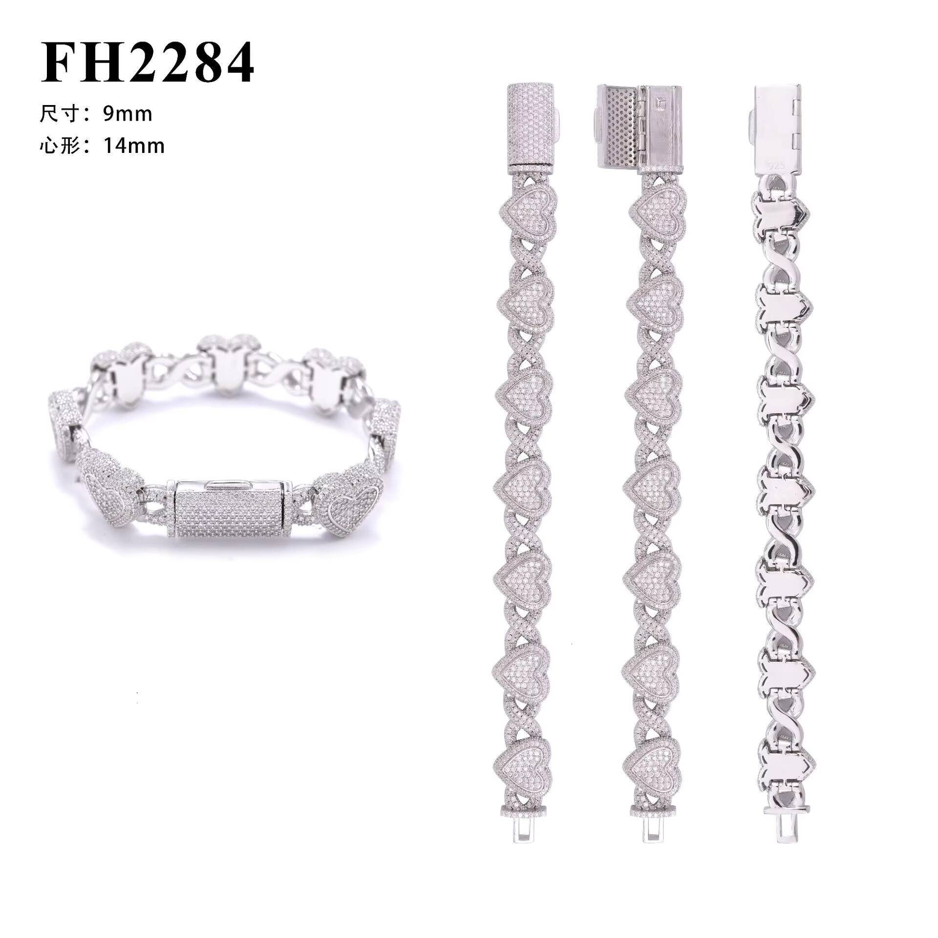 European American Hip-Hop Style 925 Silver Heart-Shaped Moissanite Bracelet Infinity Heart Bracelet Jewelry