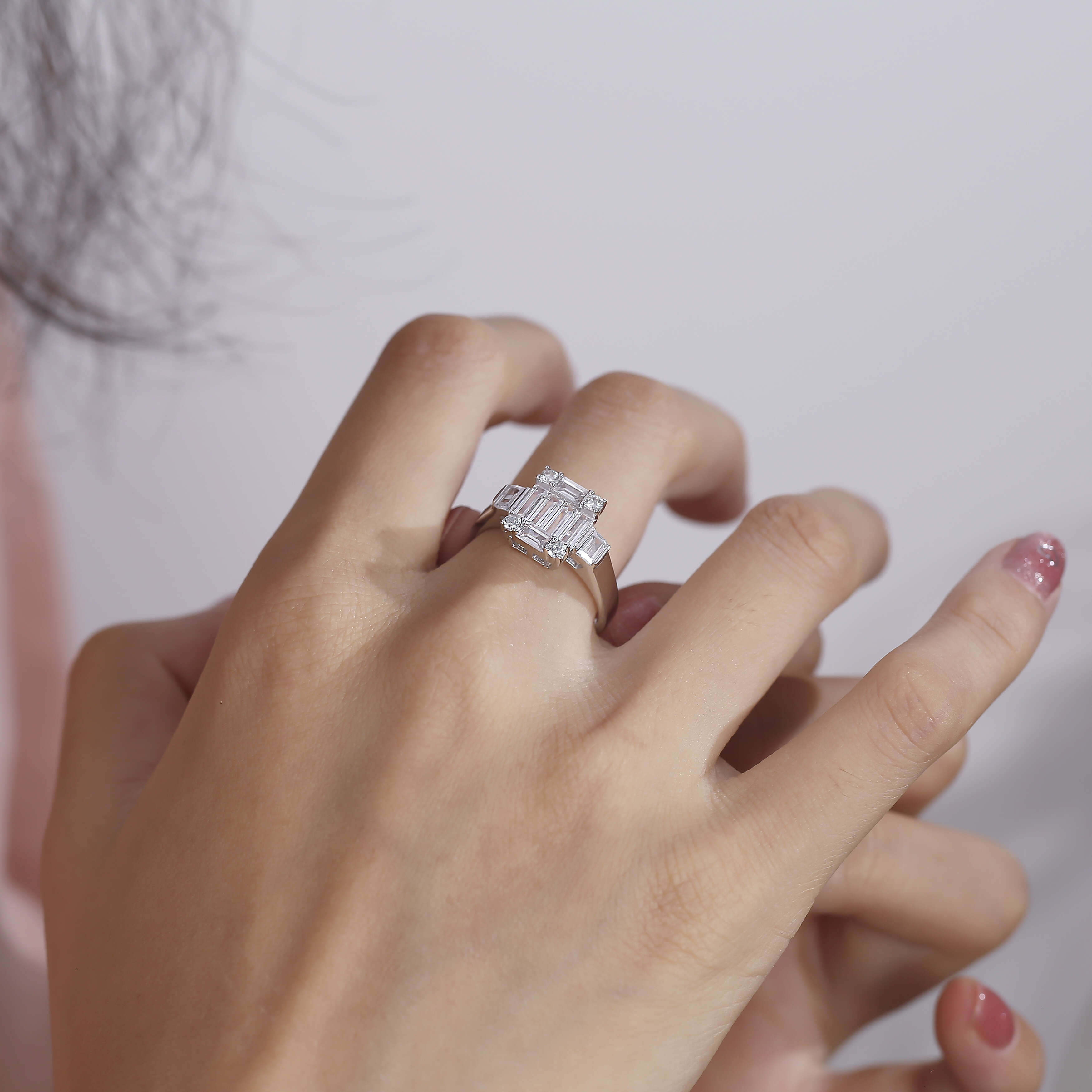Rectangular Moissanite Lab Grown Diamond Ring Fine Rings Women Dainty S925 Sterling Silver Vintage Diamond Jewelry Ring
