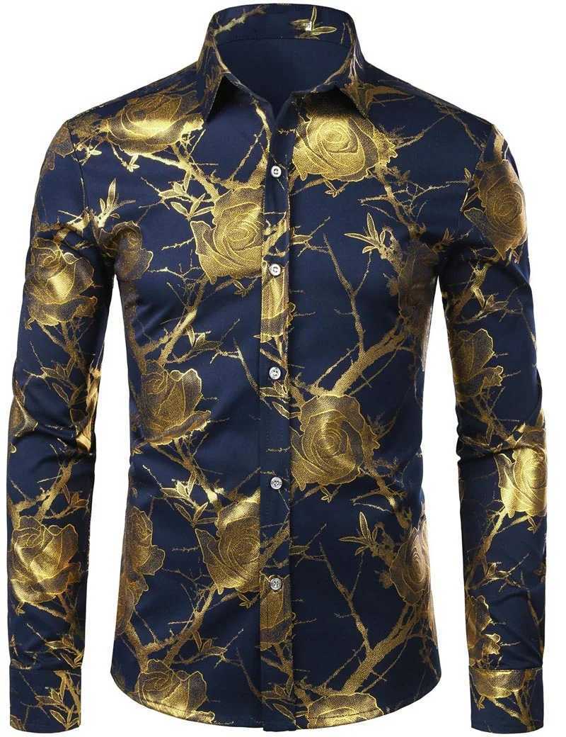 2024 Mens Floral Long Sleeve Shirt Mens Casual All-match Fashion Street Mens Shirt Lapel Single-breasted Long Sleeve Top K251110