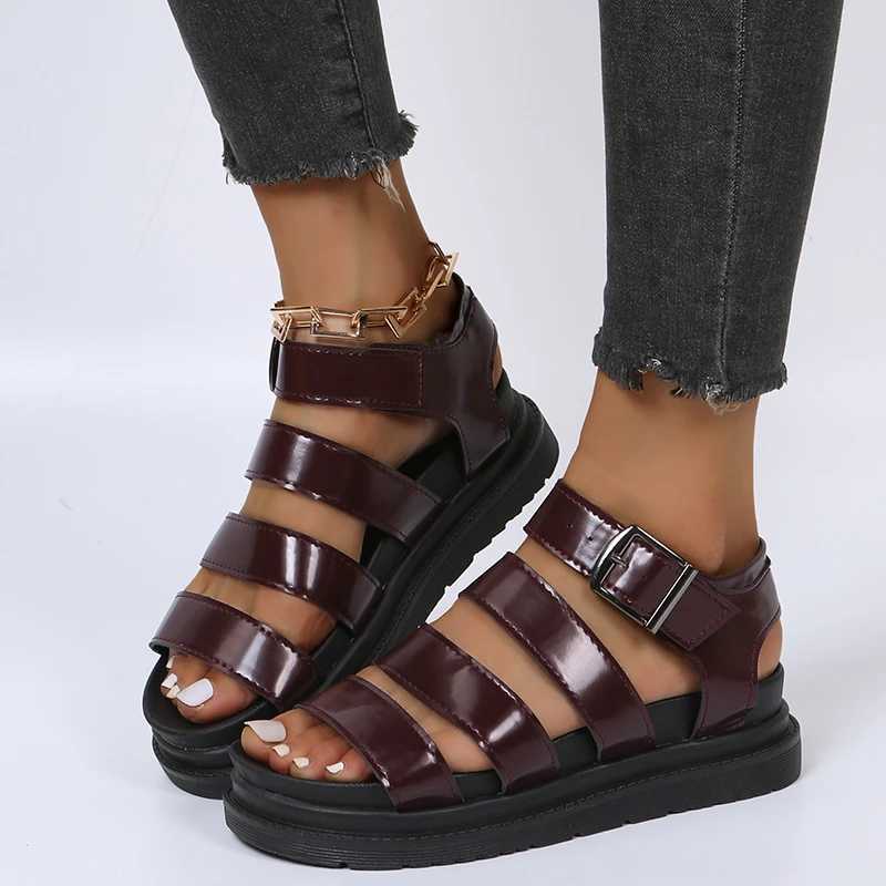 Black open plain wedge shoes for womens summer beach sandals sexy womens plus size PU leather sandals no print Sapato FemininoXJ250410