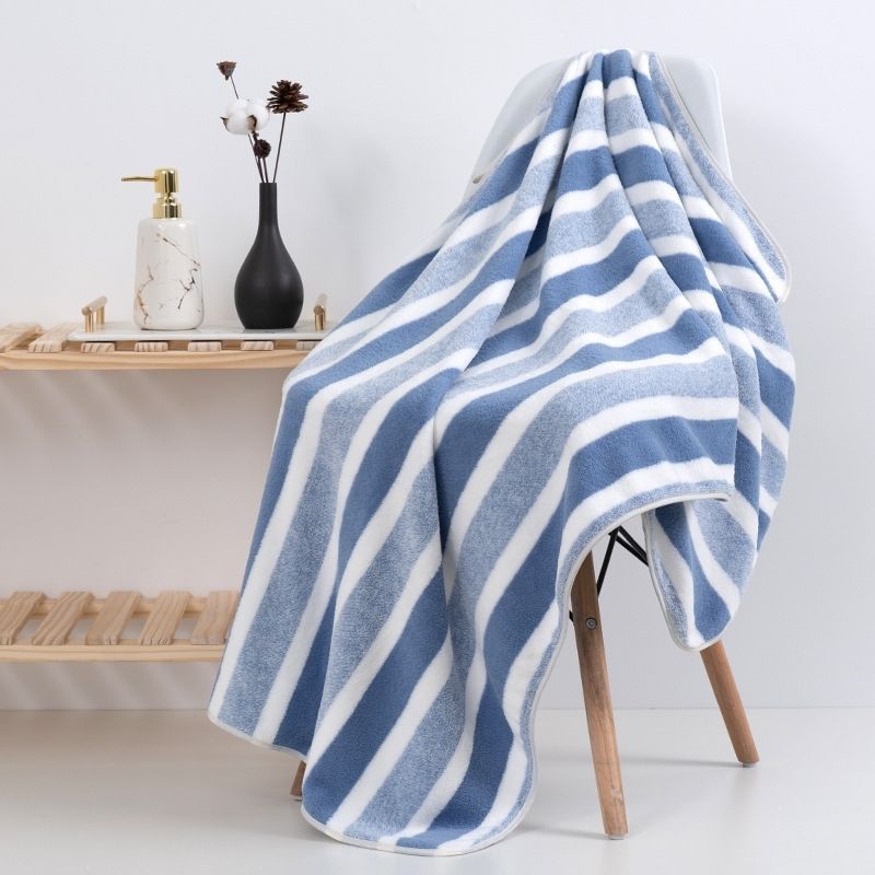 Extra Thick Velour Bathroom Linen for Adults Durable Non-Pilling Stripe Patterned Towel