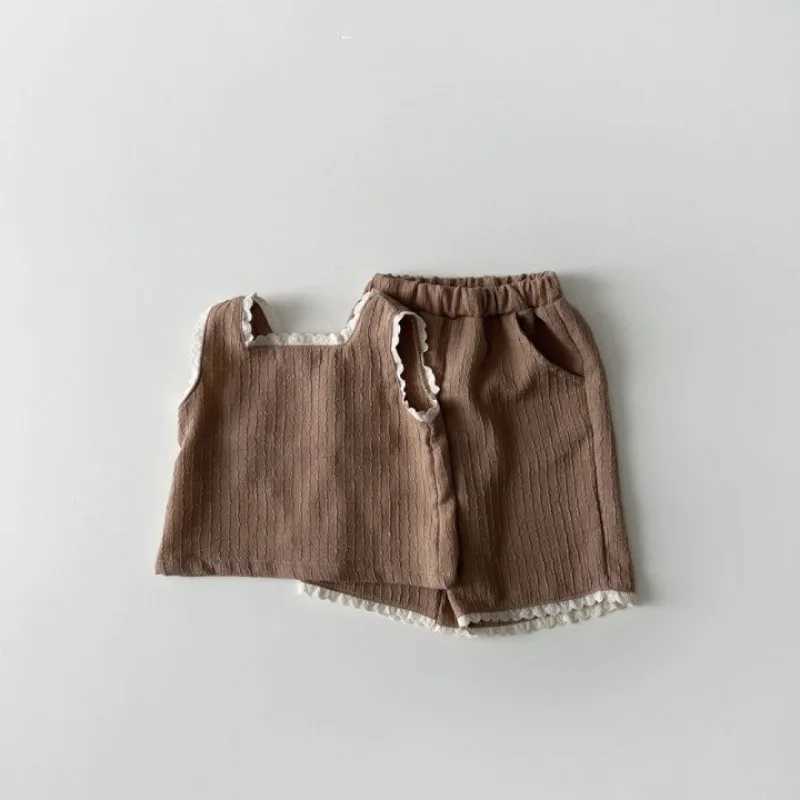 Childrens and Girls Summer Clothing Set 2024 Fashionable and Cute Baby Lace Ruffle Tank Top+Cute Pants Sweet 2PCS Baby Girls Tank Top SetXJ250410