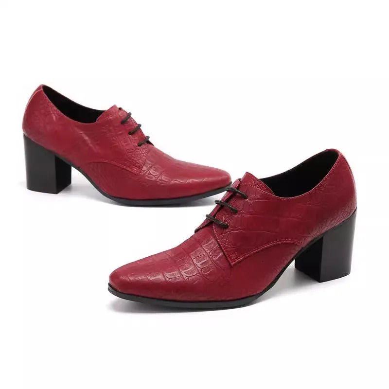 European and American -embossed Lace-up Fashion Mens Shoes Trendy Nightclub Pointed High Heels Leisure Shoes Man 251106