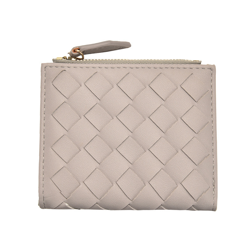 2025 Korean-style Women's Short Two-fold Wallet Hand-woven Coin Purse Card Holder Simple Leather Wallet