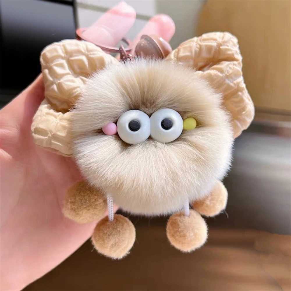 Cute cartoon big eyed plush doll bow keychain fun ball car keychain pendant toy backpack decoration accessories new gift W250411