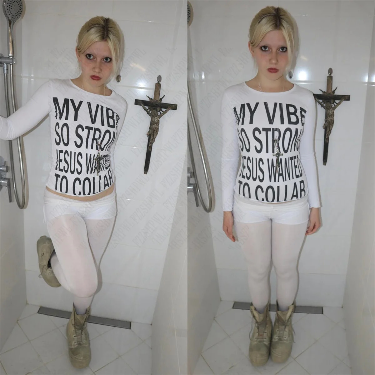 Womens retro Harajuku Gothic hiphop expression girl casual long sleeved Tshirt sexy slim chic printed crop top garbage punk Y2K street clothing 250411