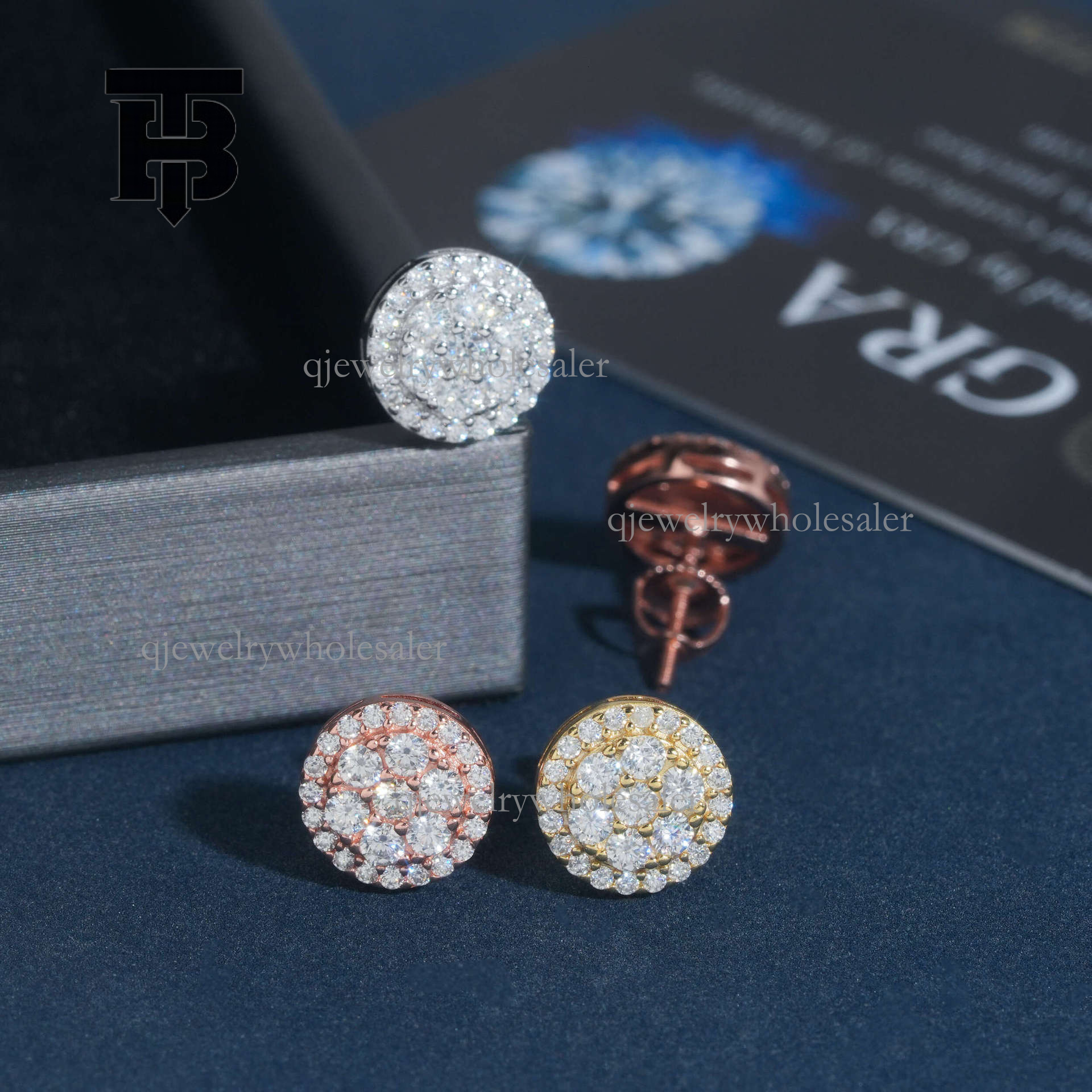 TB BHULAMTE Designer Women's Luxury Jewelry 925 Silver Moissanite Round Neutral Hip Hop Fashion Earrings Holiday Gifts Trendy Accessories