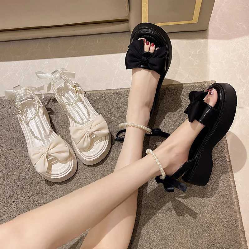 Beige high-heeled sandals Fi womens shoes 2025 black luxurious comfortable smooth new lace suspender summer bow girlXJ250410
