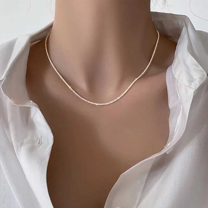 LATS Popular Silver Colour Sparkling Clavicle Chain Choker Necklace Collar For Women Fine Jewelry Wedding Party Birthday GiftC250411