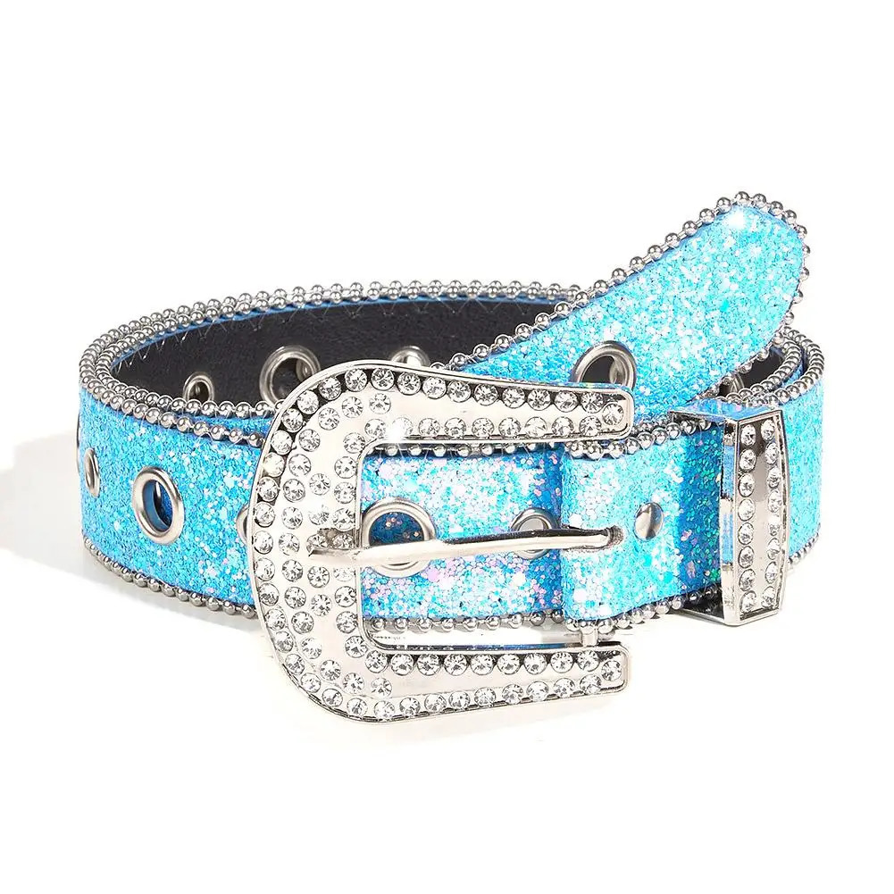 Sparkling Rhinestone Belt for Women Western Glitter Belt for Cowgirl Cowboy Pu Leather Belts with Bling Diamond Decor 251110
