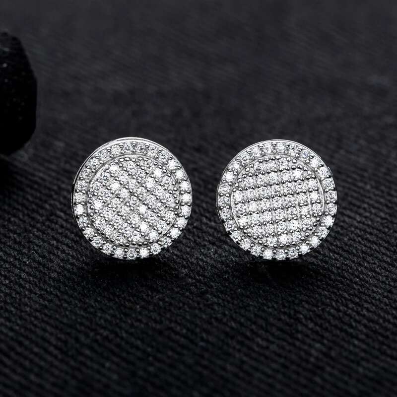 MossanRappr 0.7cttw Moissanite Bling Round Stud Earrings 925 Sterling Silver Fashion Hip Hop Jewelry Gifts for Women and Men