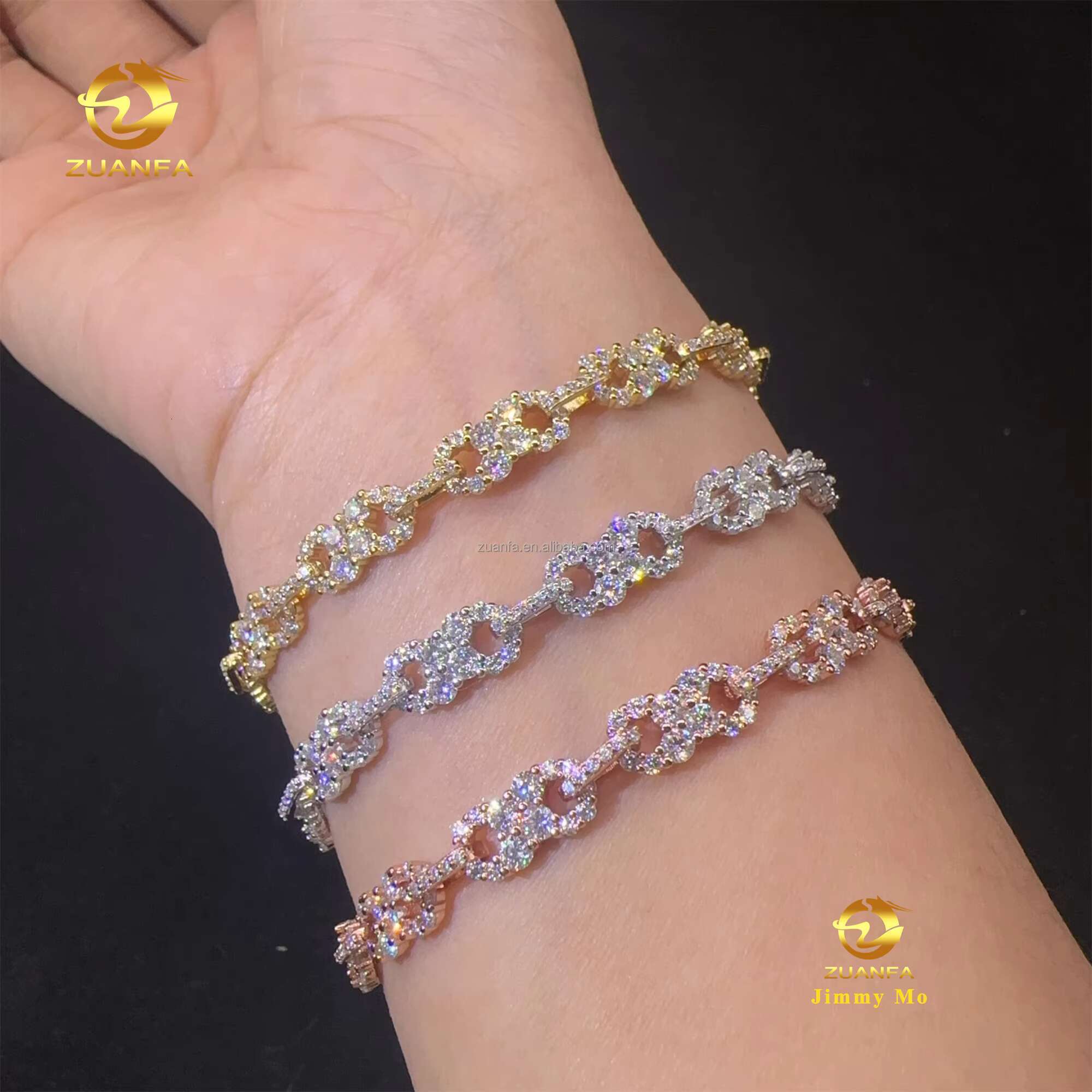 Wholesale Price New Arrivals Bulk Stock S925 Silver Iced Out Hip Hop Fire Jewelry VVS Moissanite Diamond Infinity Bracelet