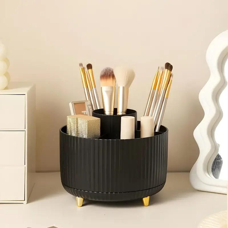 360 Rotating 5 Slot Makeup Brushes Holder Organizer Multi-Functional Desk Storage Cosmetics Storage for Vanity Desktop Bathroom 251111