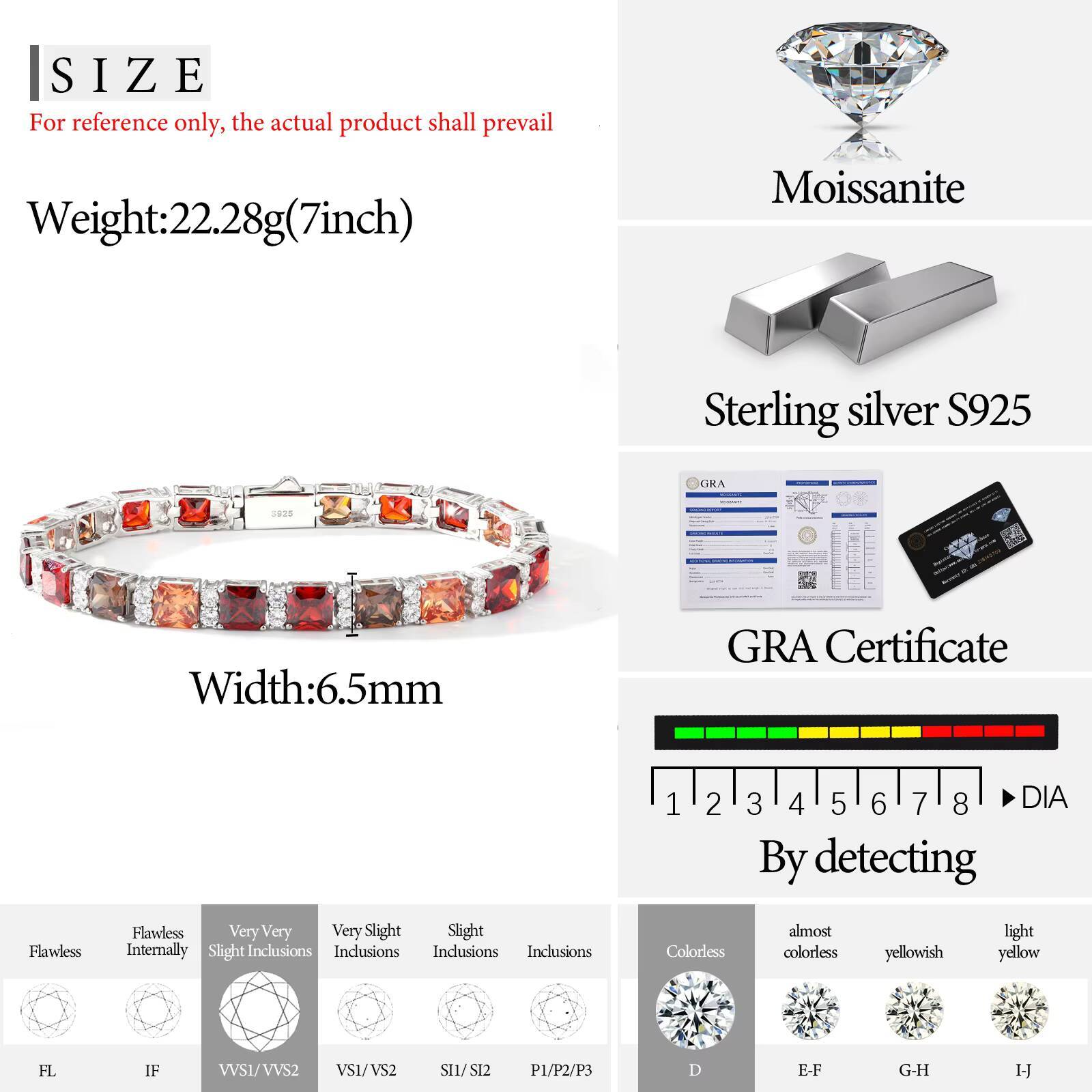 Fashion Jewelry Unisex 925 Sterling Silver VVS Moissanite Diamond Princess Cut Mocha Mousse Brown Moissanite Tennis Bracelet