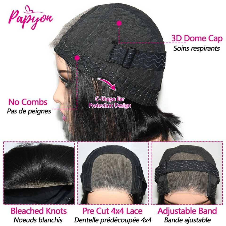 Short Bob Wigs Straight Glueless Wig Ready To Wear Human Hair Wigs Pre Cut 4x4 Elastic Drawstring Upgraded No Glue Lace Air WigT251111