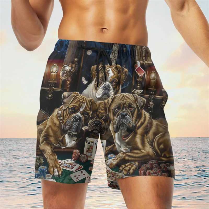 Trend Poker Animals 3D printed beach shorts mens fashionable summer street clothing skeleton graphic shorts cool oversized swim trunksW250410