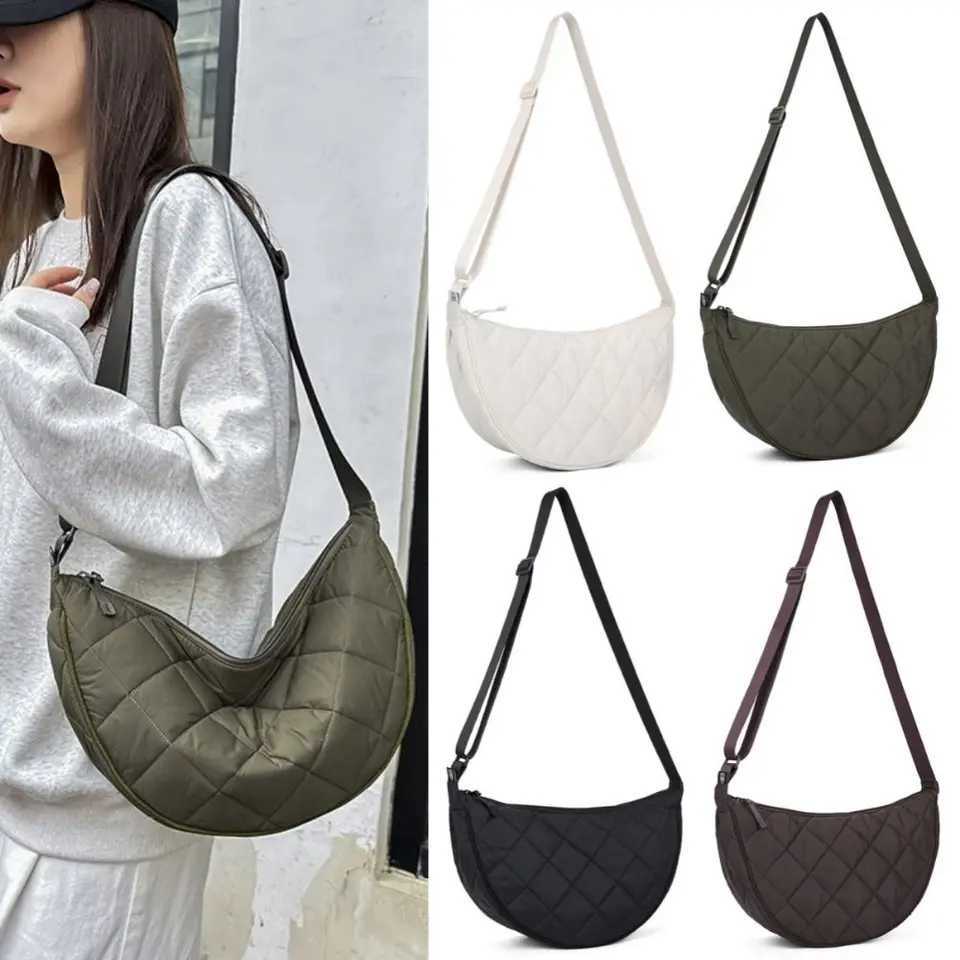 Large Capacity Waist Half Moon Belt Bag Plaid Crossbody Bag Nylon Casual Travel Bags for CommutingT251110