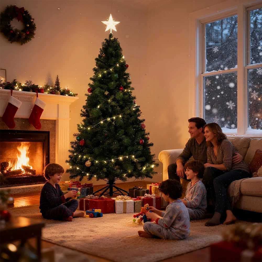 Christmas Pre-Lit Pop Up Artificial Christmas Tree 6ft 7ft 8ft Easy Setup PVC Pine Needle Mixed Xmas Tree with Metal Base Y251111