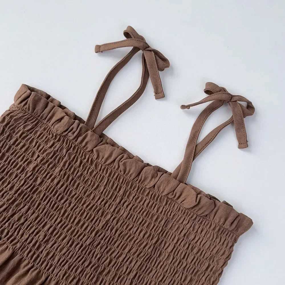 Girls set Korean version summer new khaki pleated Camisol top+beige pants sweet two-piece casual childrens clothingXJ250410